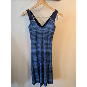 Ibex Merino Wool Blend Dress Blue Geometric Print V Neck Built In Bra XS/S